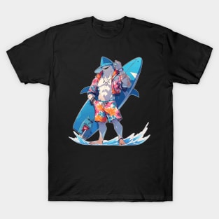 Anime Surfer Shark Dude T-Shirt